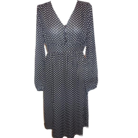 Dress Polka Dot NEW retro fit & flare long sleeve bellow knee summer party - Picture 1 of 9
